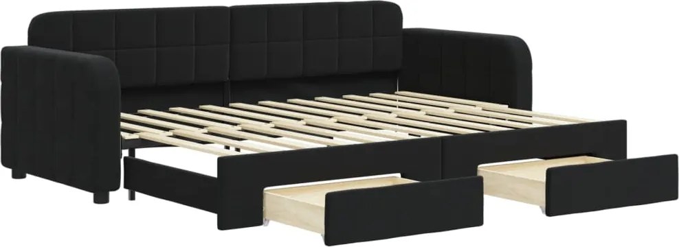 vidaXL fekete kihúzható bársony heverő fiókkal 80 x 200 cm