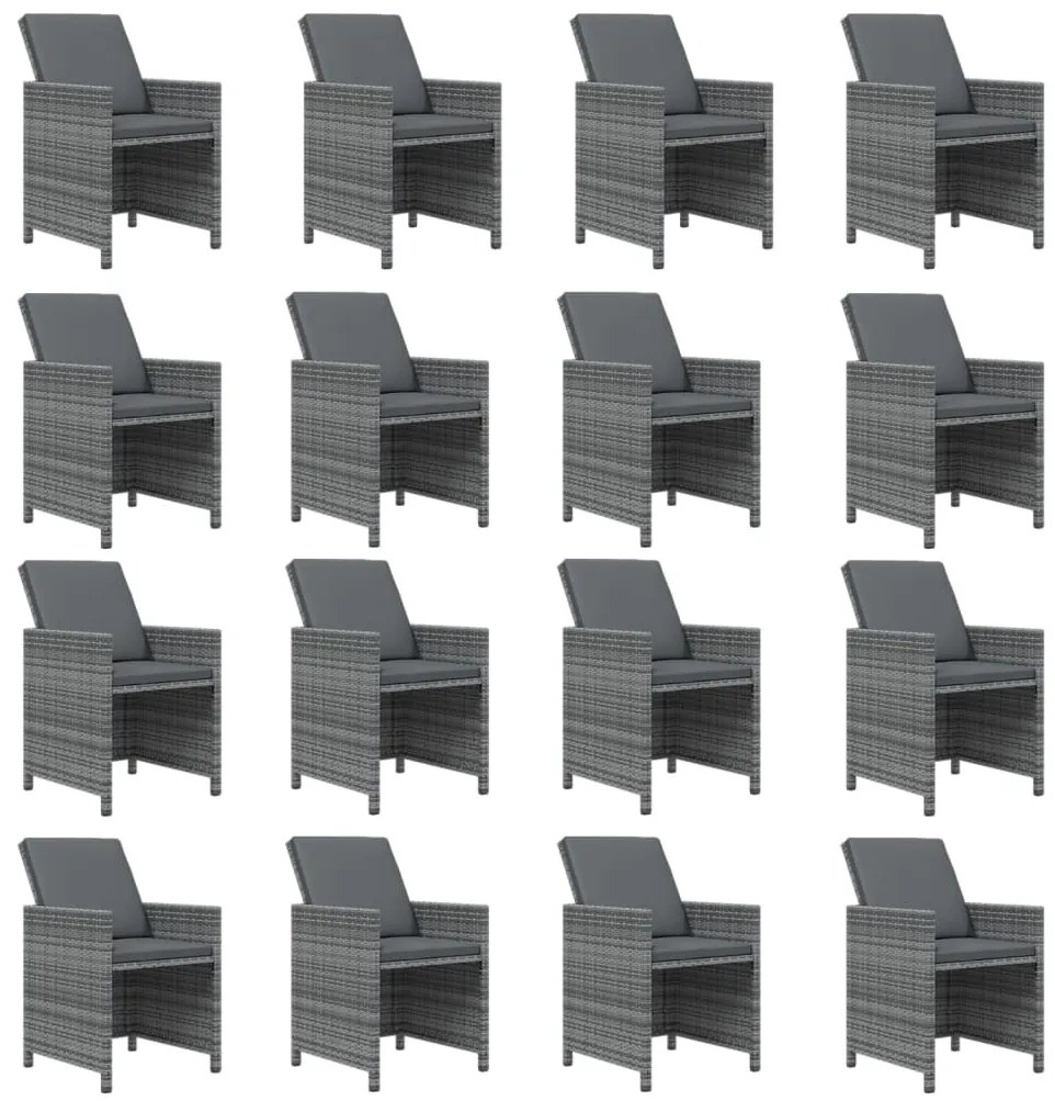 17 részes szürke polyrattan kerti étkezőgarnitúra párnával
