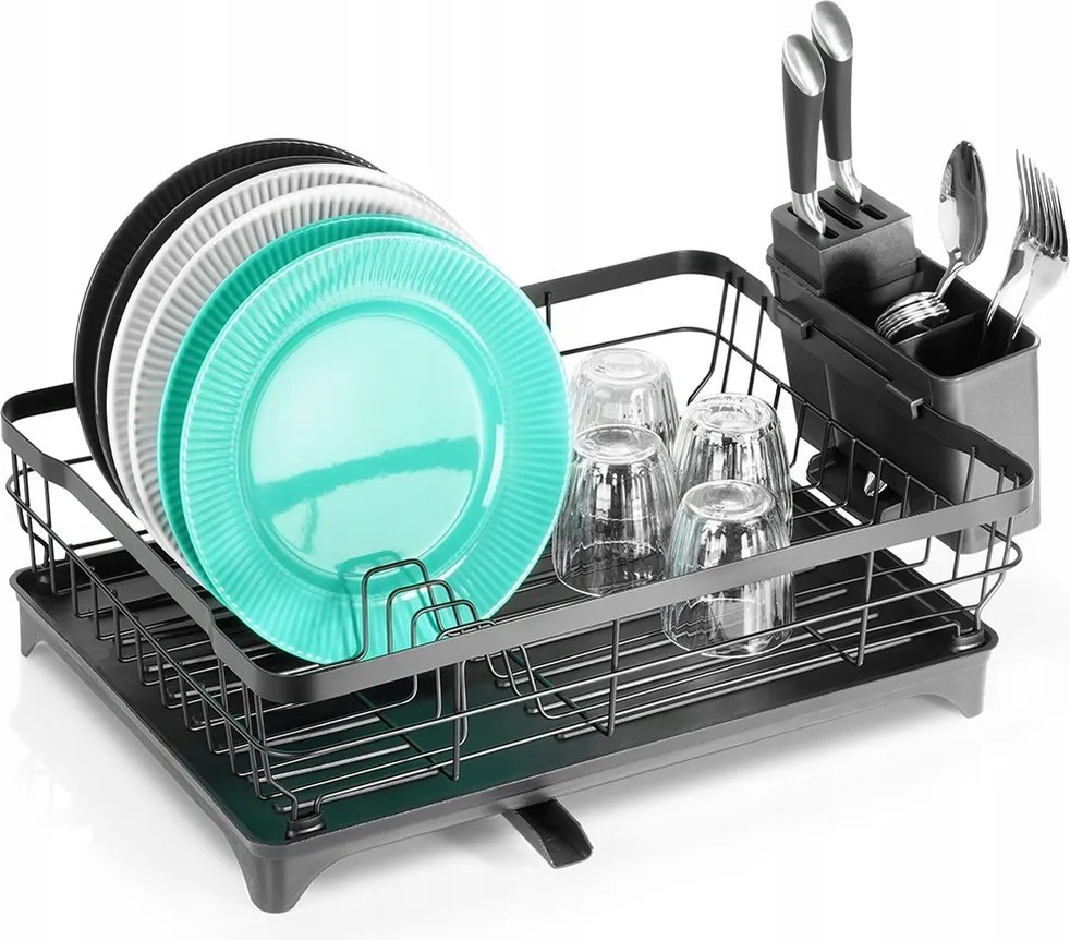 Csepegtető Nagy Szárító Edények Tányérok Evőeszközök Bögrék Fekete Fém