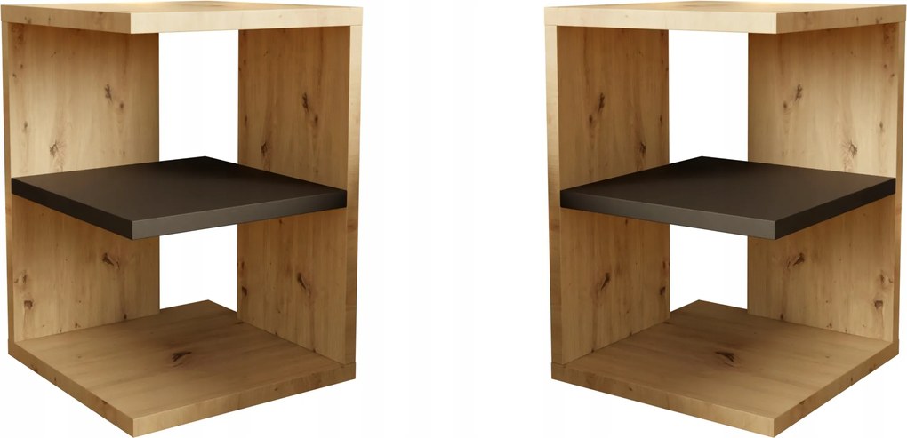 Elza 2db éjjeliszekrény, éjjeli asztal segítőtárs tölgy szín artisan/ fekete