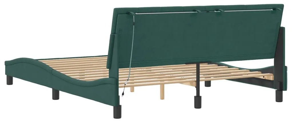 sötétzöld bársony ágykeret LED-ekkel matrac nélkül Hanko 160 x 200 cm