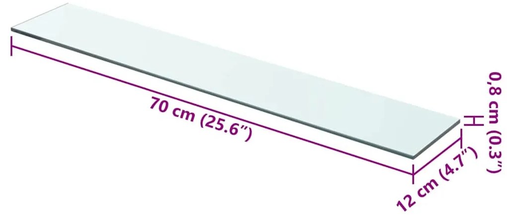 2 db átlátszó üveg paneles polc 70 x 12 cm