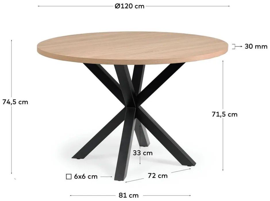 Fekete-natúr színű kerek étkezőasztal ø 120 cm Argo – Kave Home