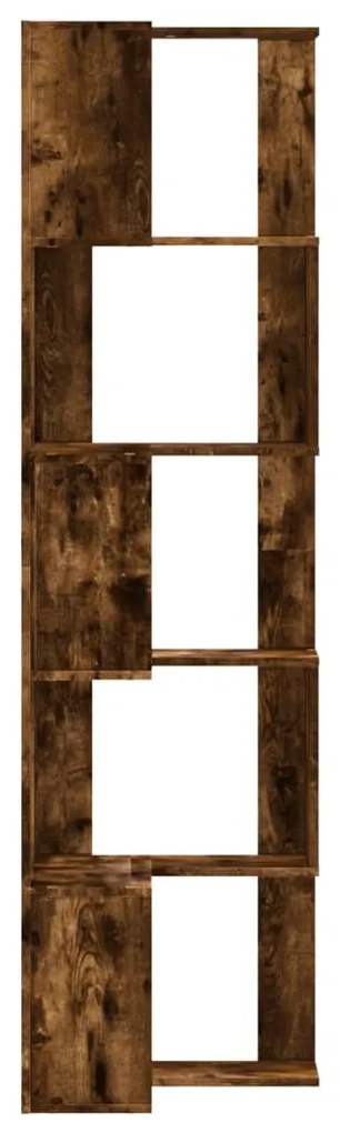 5 szintes füstös tölgy szerelt fa sarok könyvespolc 50x50x179cm
