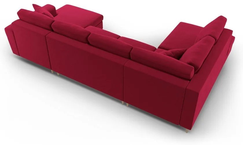 Piros bársony kinyitható tárolóhelyes sarokkanapé (bal oldali-U alakú) Kyoto – Cosmopolitan Design