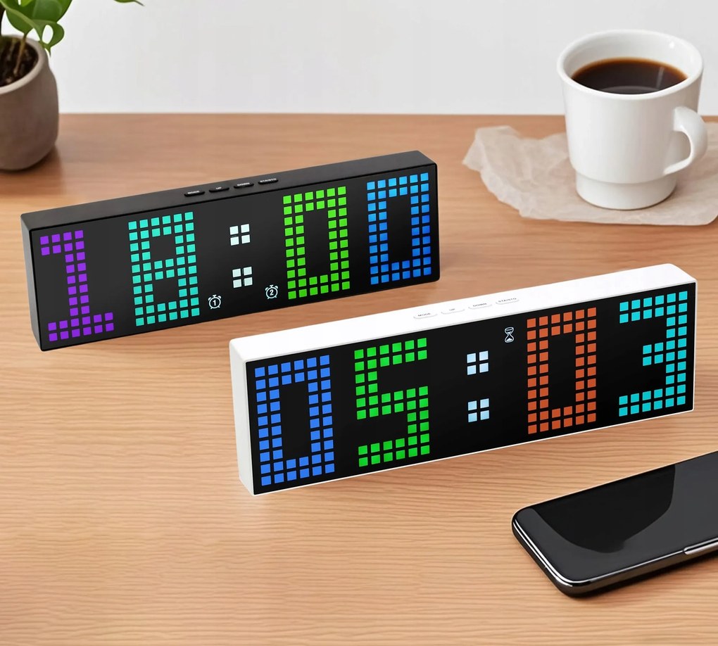 Nagy Led Ébresztőóra Tetszőleges Szín Beállítása 2 Riasztás Hangvezérlés Időzítő Dátum