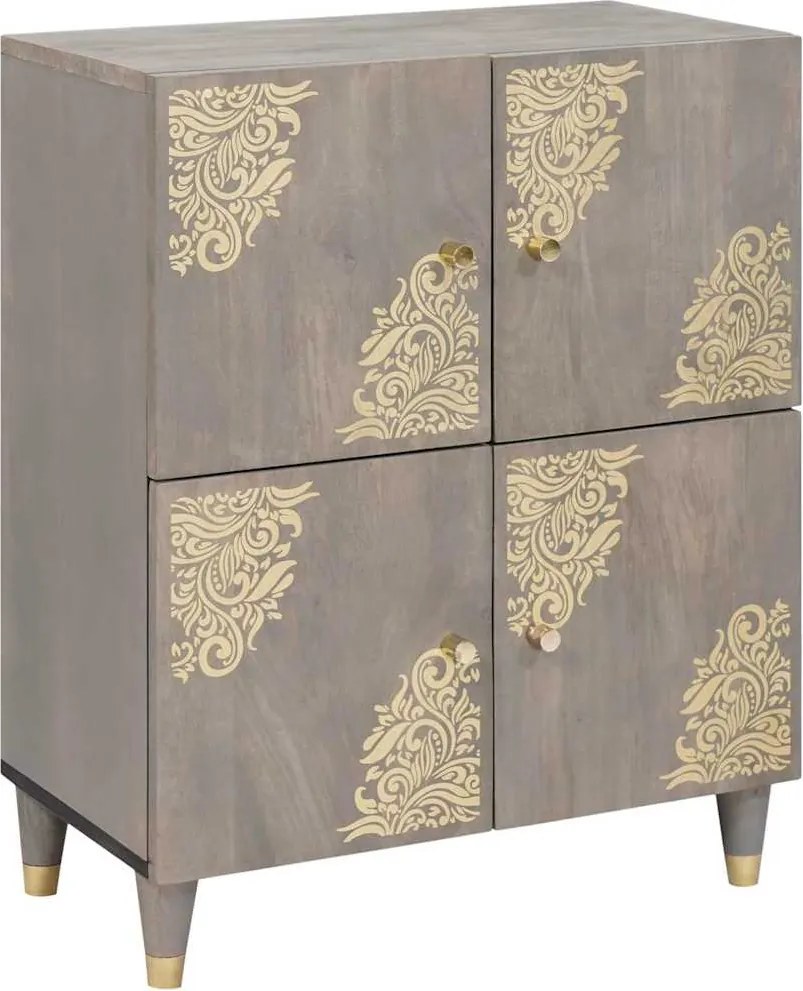 vidaXL Széf polcokkal Szürke és Arany 60 x 33 x 75 cm Tömör Mangófát