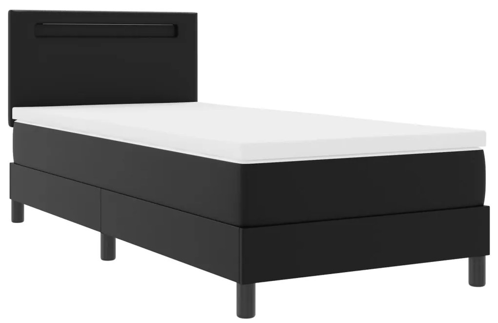 Boxspring ágy matraccal – fekete, 90x200 cm, műbőr
