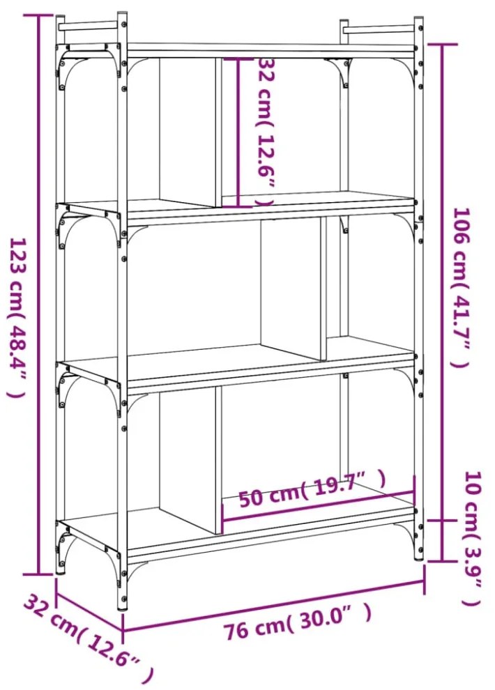 4 szintes fekete szerelt fa könyvespolc 76 x 32 x 123 cm