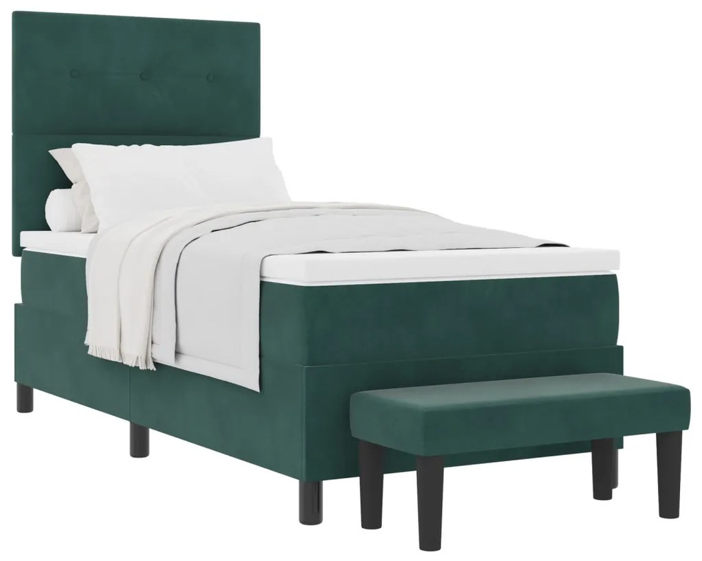 Box Spring Ágy Matraccal & Pad Sötét Zöld 90x190 cm Bársony