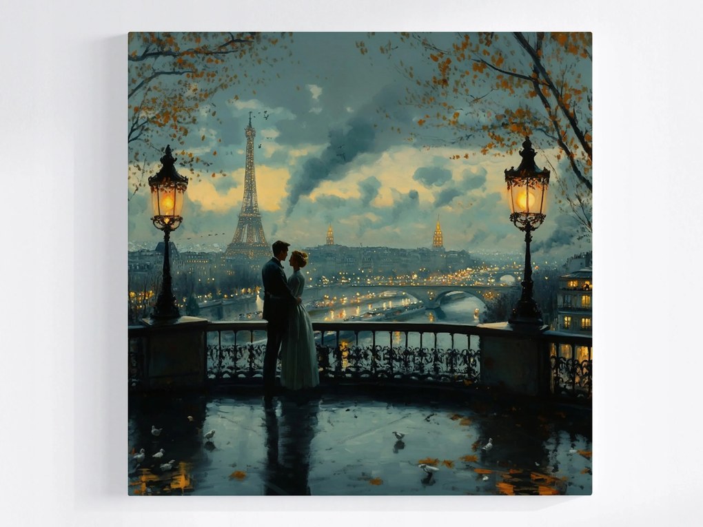 Canvas Vászonkép Párizs Eiffel-torony Pár Romantikus Este 40x40