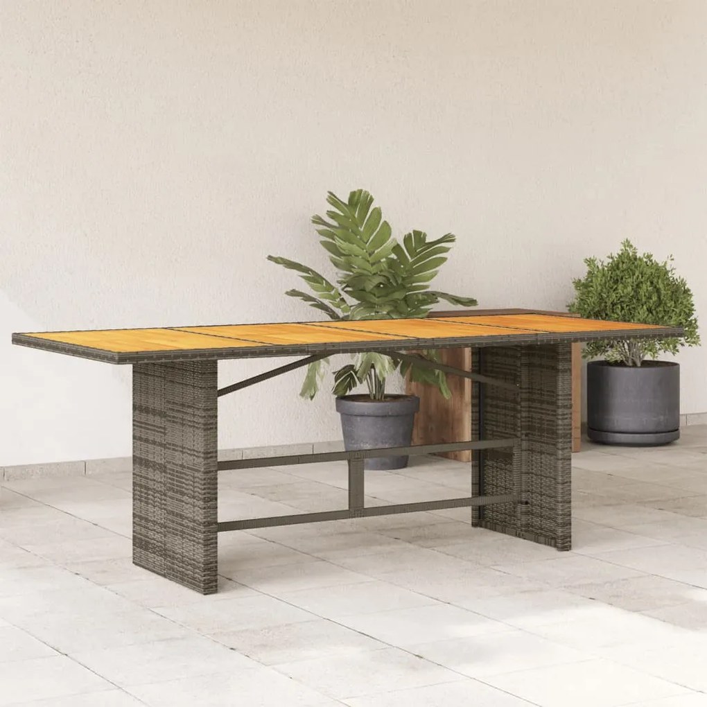 szürke polyrattan kerti asztal akácfa lappal 190 x 80 x 75 cm