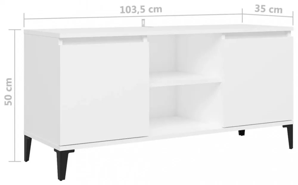 fehér TV-szekrény tömör fémlábakkal 103,5 x 35 x 50 cm