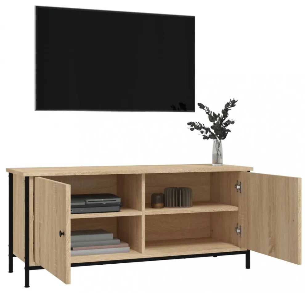 sonoma tölgyszínű szerelt fa TV-szekrény ajtókkal 102x35x45 cm