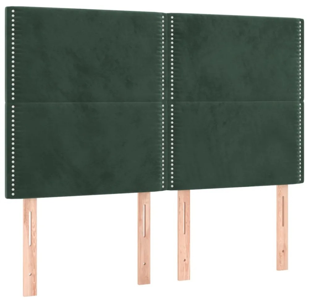 sötétzöld bársony rugós és LED-es ágy matraccal 140x190 cm