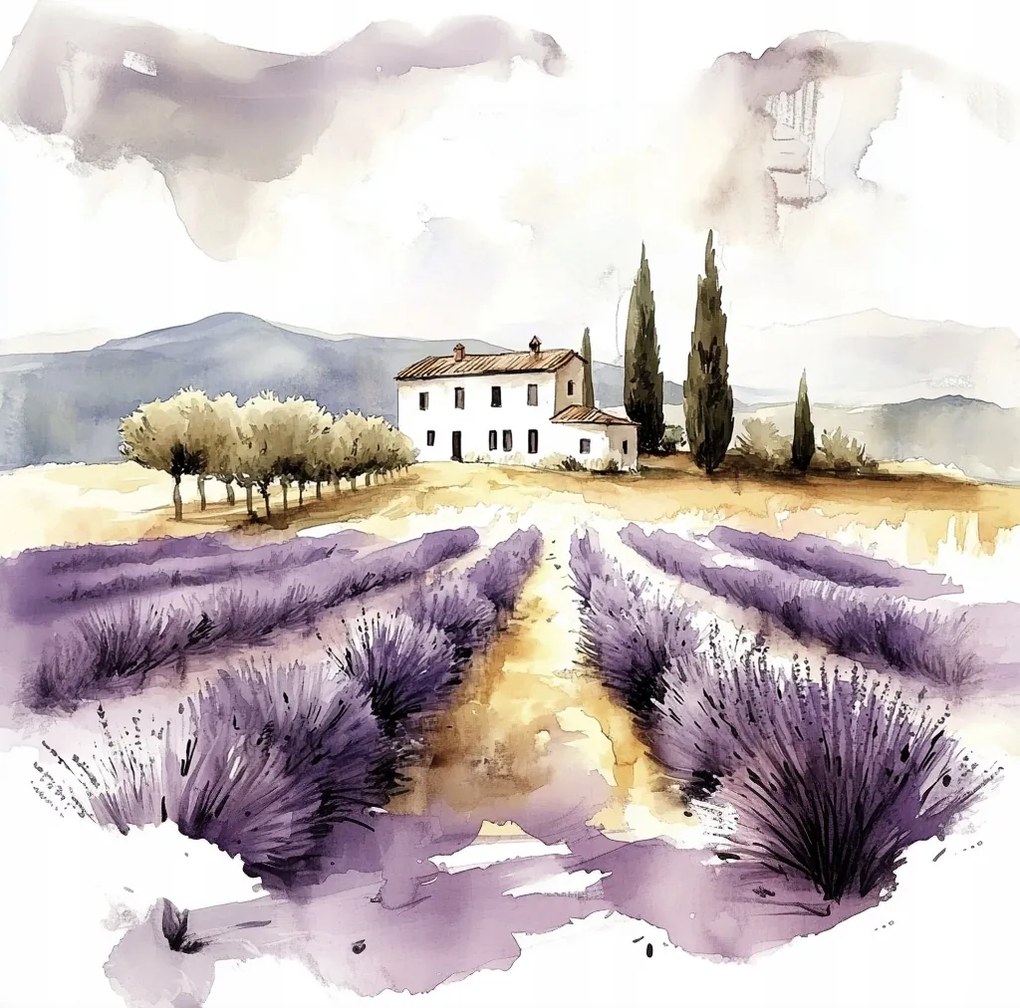 Vászonkép Canvas Tájkép Toszkána Olaszország Ház Levendula Kilátás 80x80