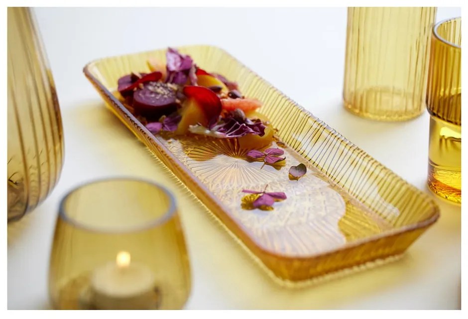 Narancssárga üveg szervírozó tányér 14x38 cm Kusintha – Bitz