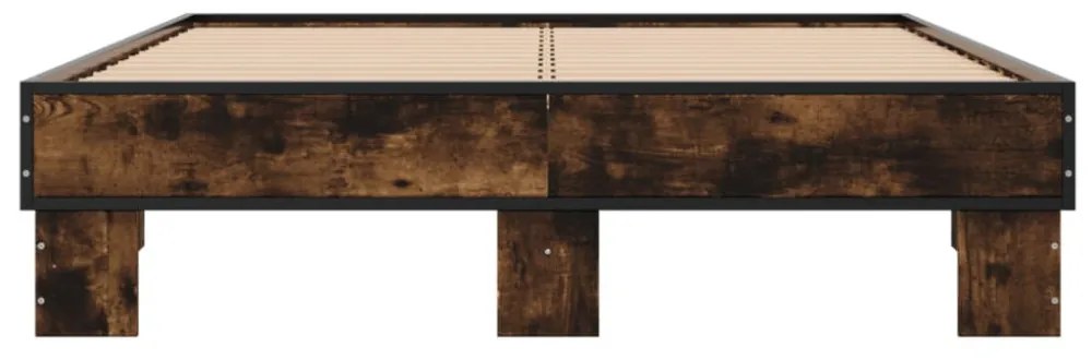 füstös tölgyszínű szerelt fa és fém ágykeret 140x190 cm
