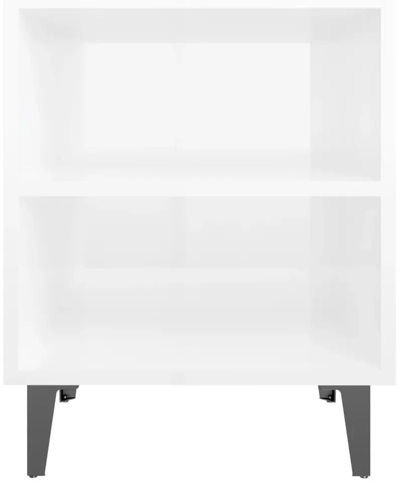 2 db magasfényű fehér éjjeliszekrény fém lábakkal 40x30x50 cm