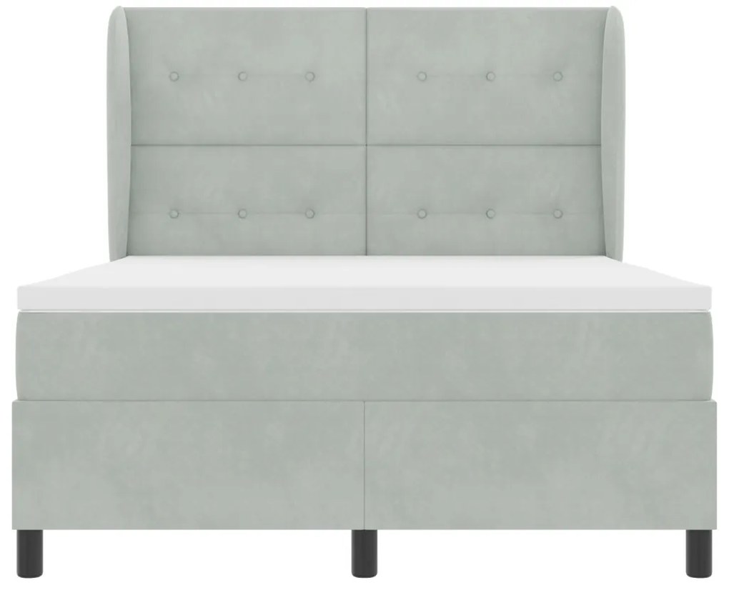 Box Spring Ágy Matracossal - Világosszürke, 140x190 cm, Bársony
