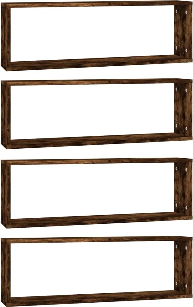 vidaXL 4 db füstös tölgy színű szerelt fa fali kockapolc 80x15x26,5 cm
