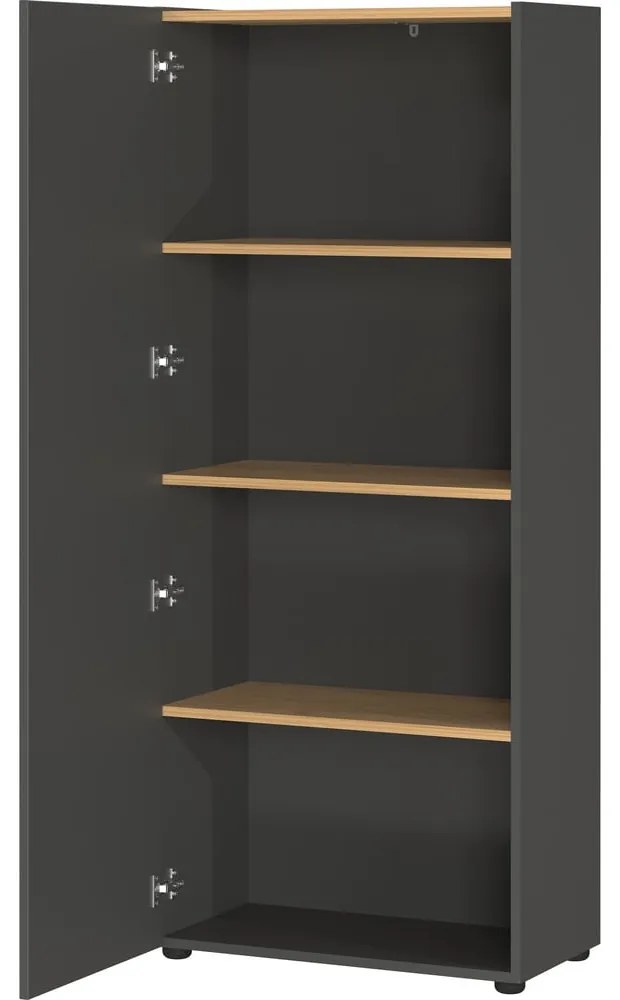 Antracitszürke könyvespolc tölgyfa dekorral 61x145x34 cm Adrano – Germania