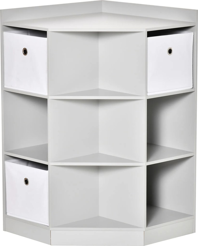 HOMCOM Gyermek Sarokpolc 3 Tárolódobozzal, Játékpolc 3-12 Évesek Számára Szürke 57,4 x 57,4 x 94 cm | Aosom