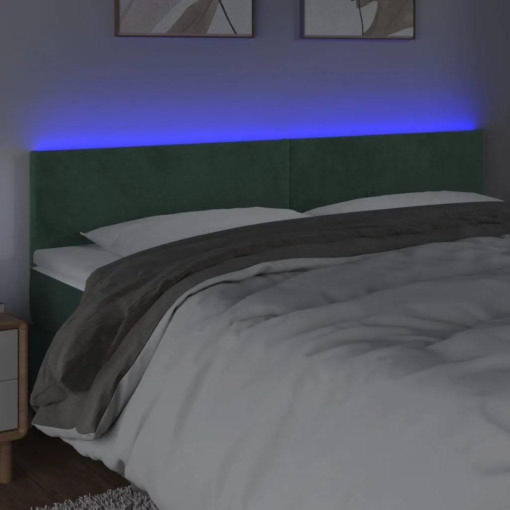 sötétzöld bársony LED-es fejtámla 160x5x78/88 cm