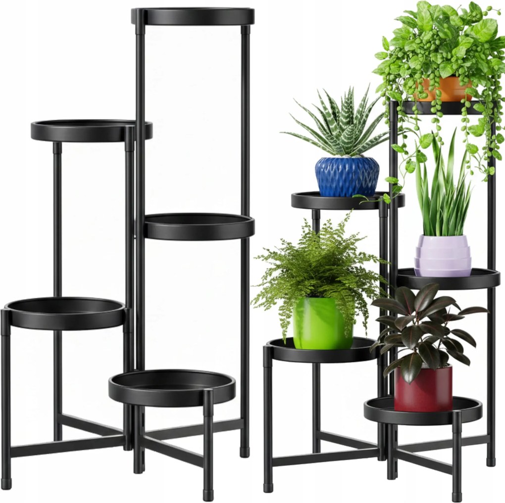 Virágágyás fém állvány növények virágok 5 szint 80cm sarok fekete loft