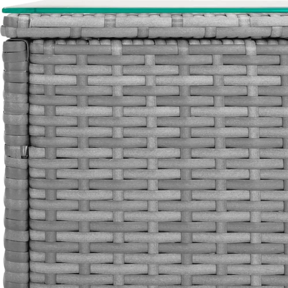 szürke polyrattan és edzett üveg kisasztal 40 x 37 x 40,5 cm