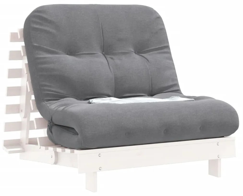 fehér tömör fenyőfa futon kanapéágy matraccal 80 x 206 x 11 cm
