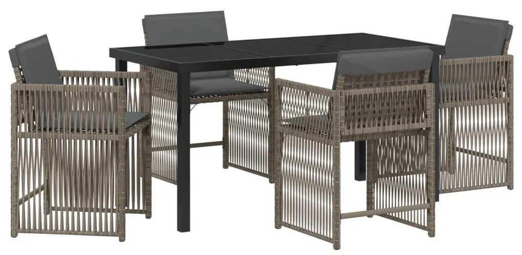 5 részes kerti étkezőszett párnákkal Szürke PE Rattan