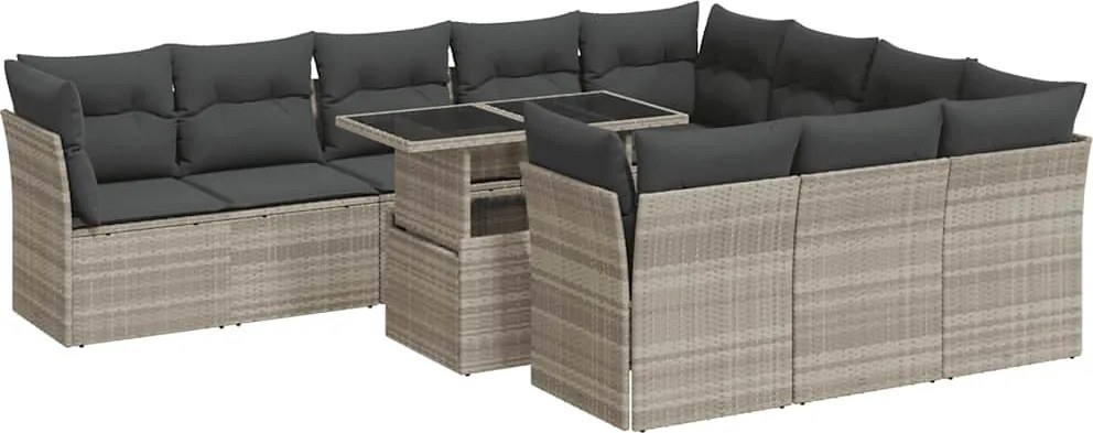 vidaXL 11 részes világosszürke polyrattan kerti ülőgarnitúra párnákkal