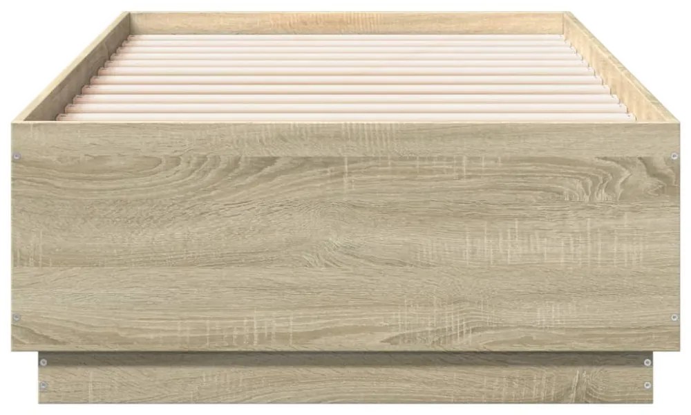 sonoma tölgyszínű szerelt fa ágykeret LED-del 90 x 190 cm