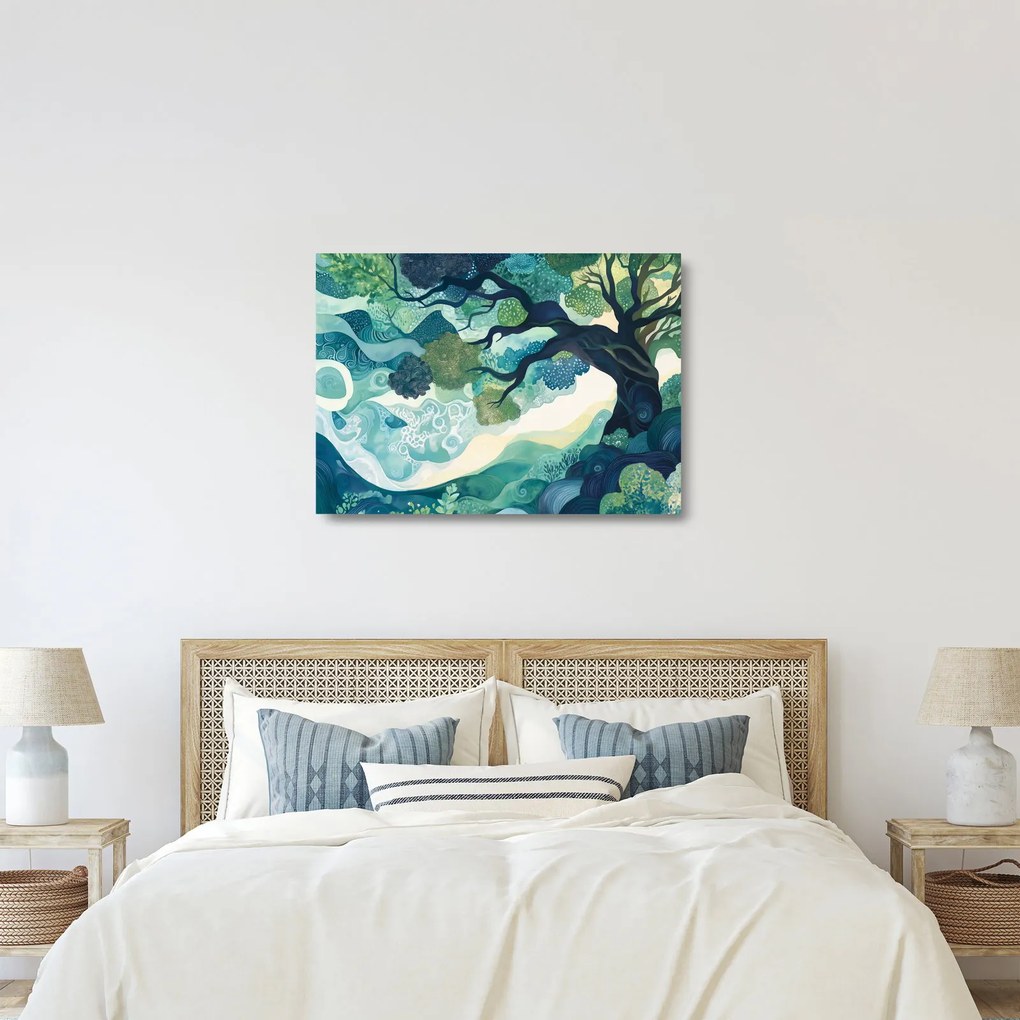 Üveg kép – Az életfa zöld lombkoronája (70x50 cm)
