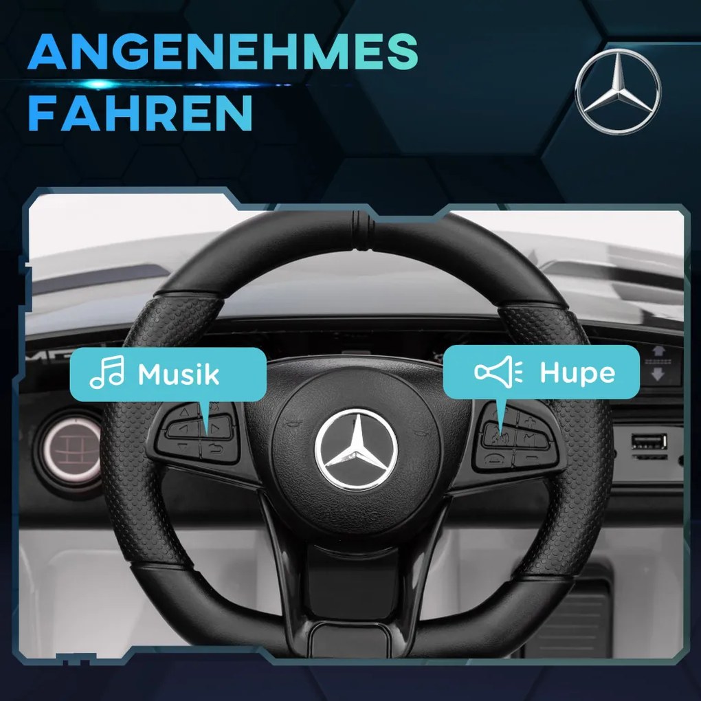 AIYAPLAY Elektromos gyerekautó, Mercedes, 3-5 km/h, távirányító, fények és zene, fehér