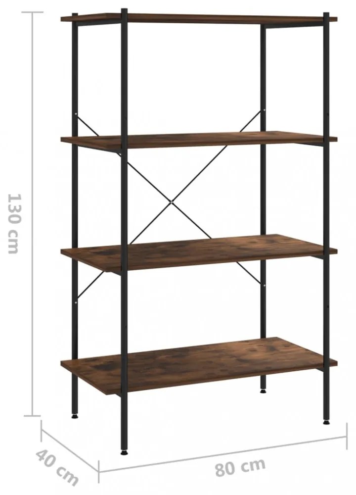 fekete és sötét faszínű 4 szintes polcrendszer 80 x 40 x 130 cm