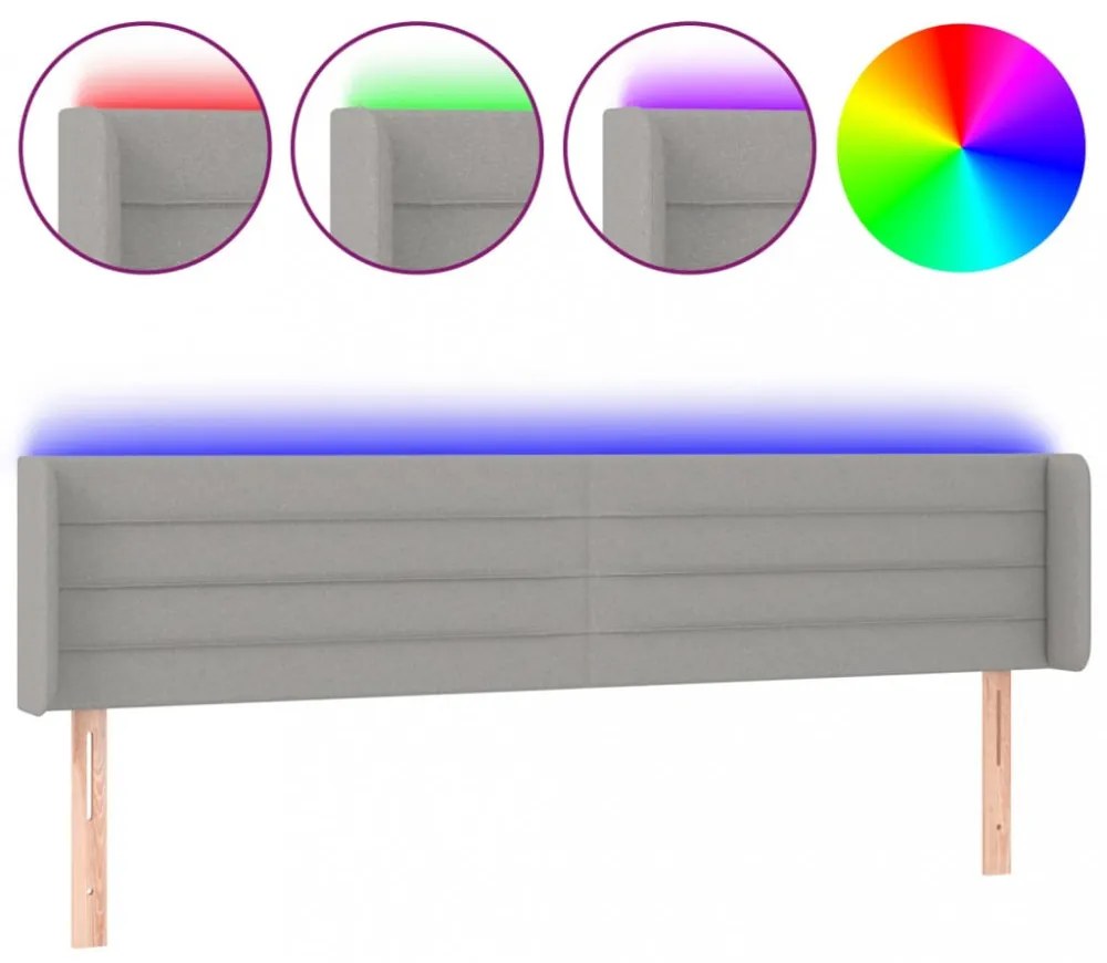 világosszürke szövet LED-es fejtámla 203 x 16 x 78/88 cm
