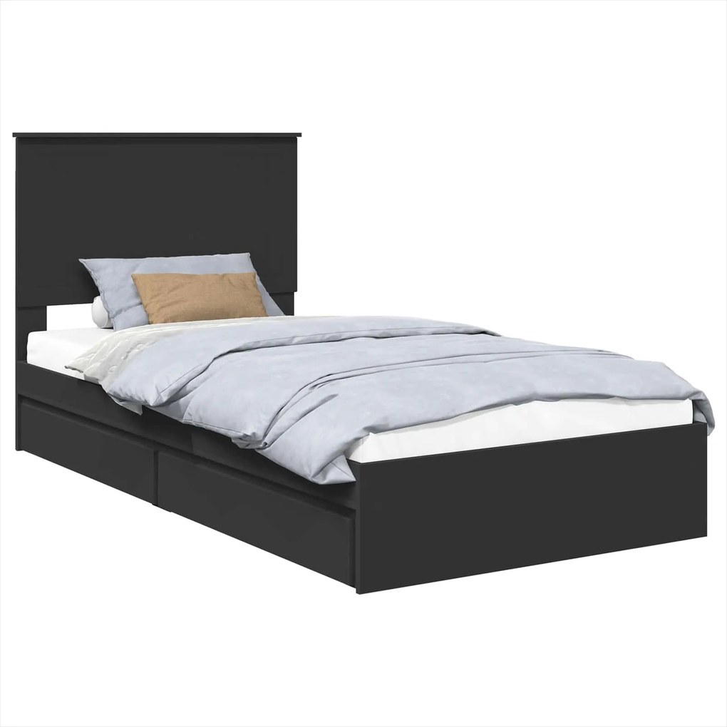 vidaXL Tárolós Ágy fejtámlával fiókkal Fekete 100 x 200 cm Faanyag