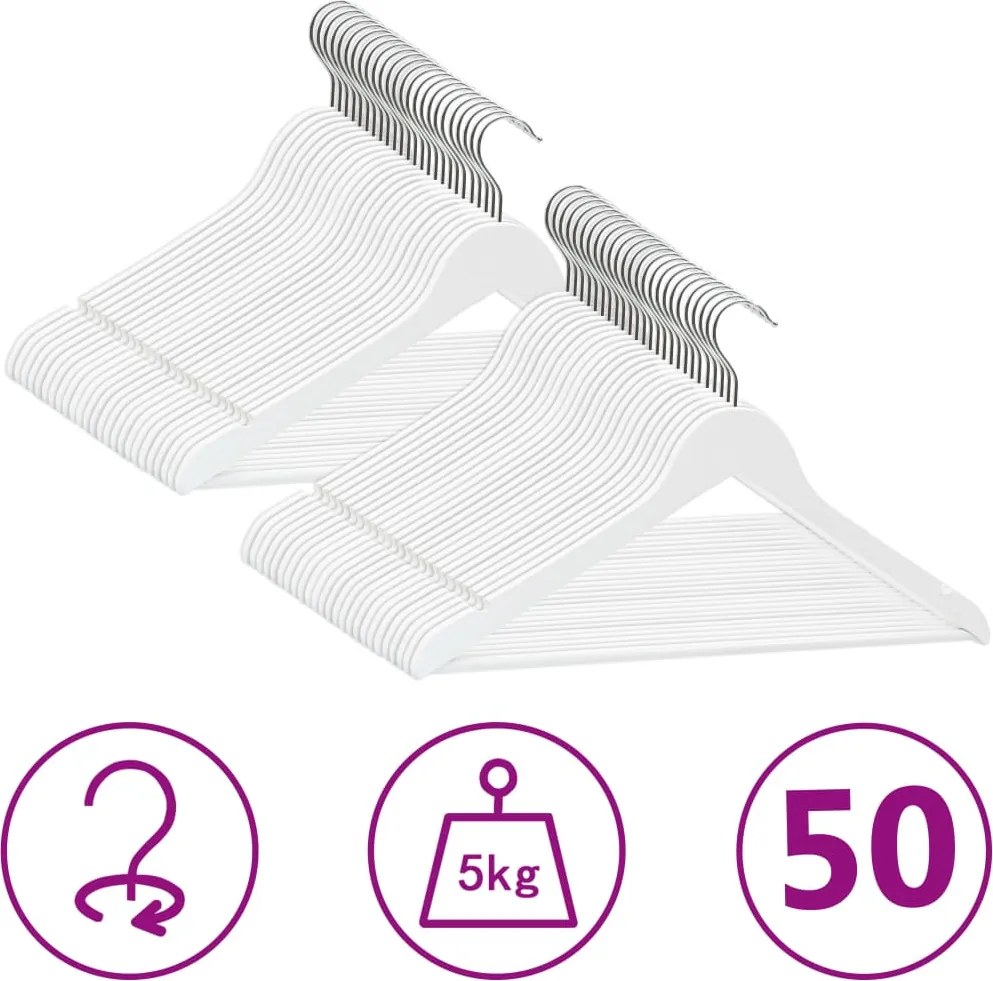 vidaXL 50 db fehér csúszásmentes keményfa ruhaakasztó
