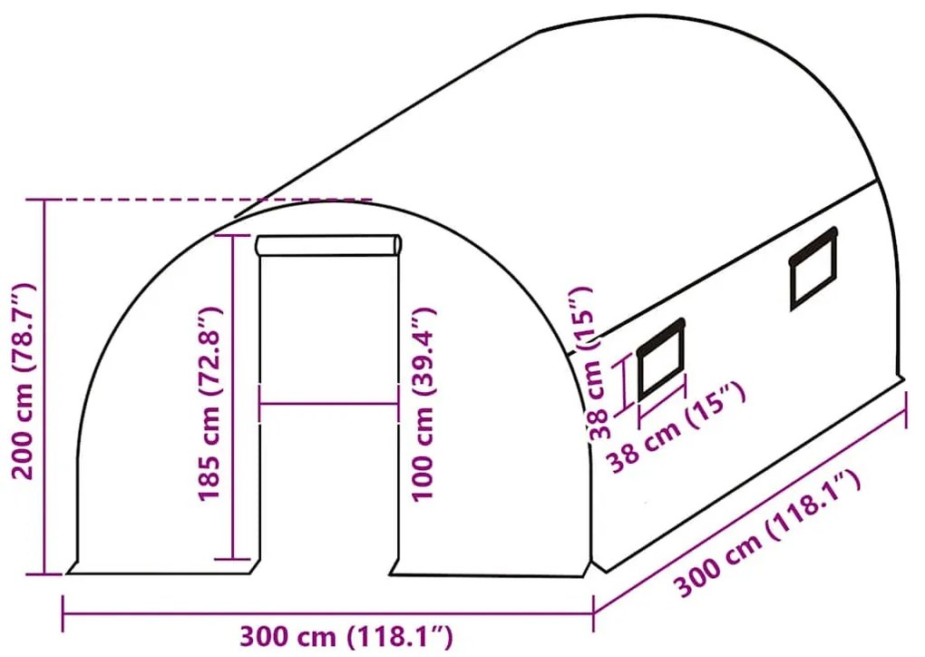 zöld melegház pótponyva (9 m²) 300 x 150 x 200 cm