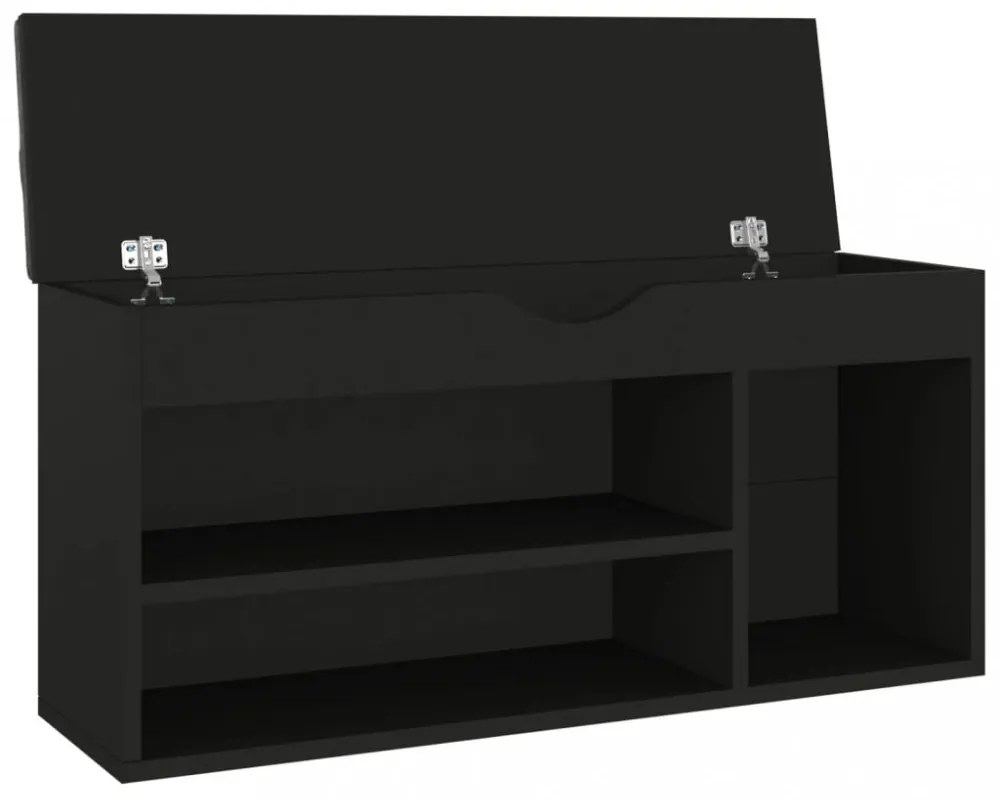 fekete szerelt fa cipőtároló pad párnával 104 x 30 x 49 cm