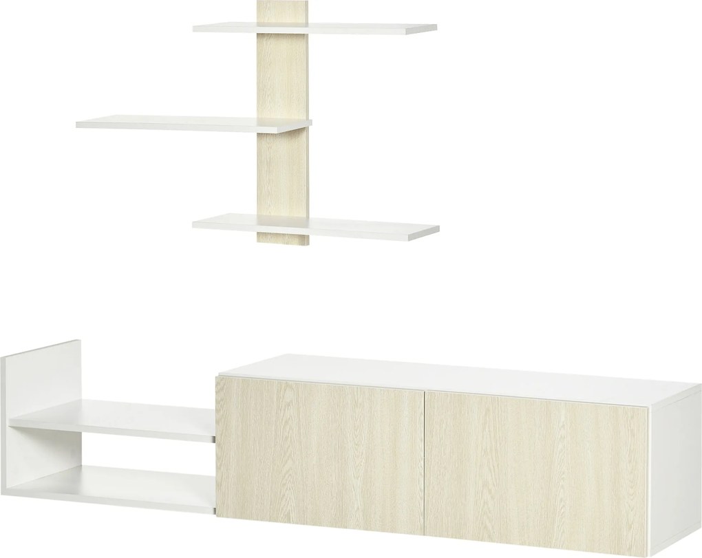 HOMCOM Modern Nappali TV Állvány TV Asztallal 59,06x12,4x15,75 hüvelyk és 37,6x6,3x23,6 hüvelyk Fali Polccal | Aosom