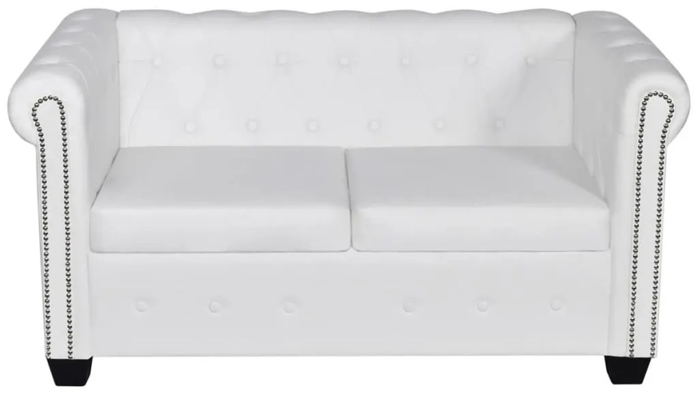 2 személyes és 3 személyes fehér műbőr Chesterfield kanapé