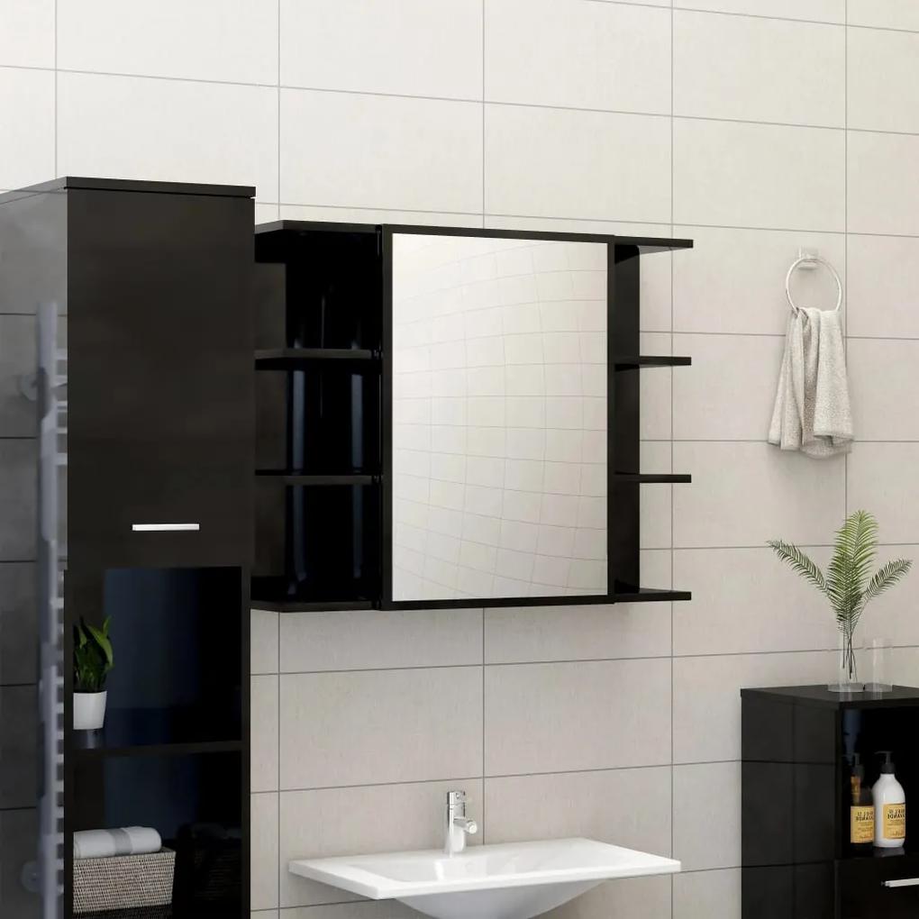 vidaXL magasfényű fekete forgácslap fürdőszobai tükör 80x20,5x64 cm