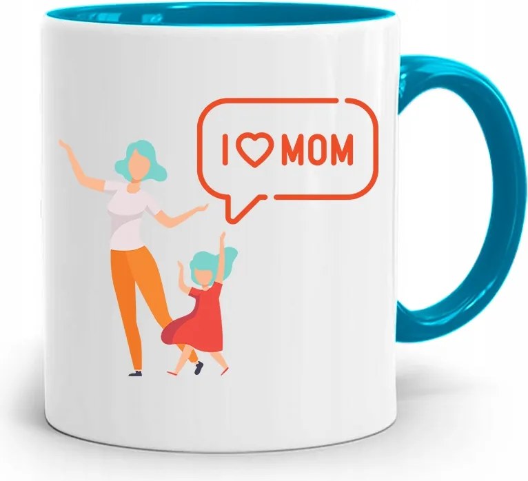 Kék Bögre Anyák Napjára I Love Mom fényképes nyomattal