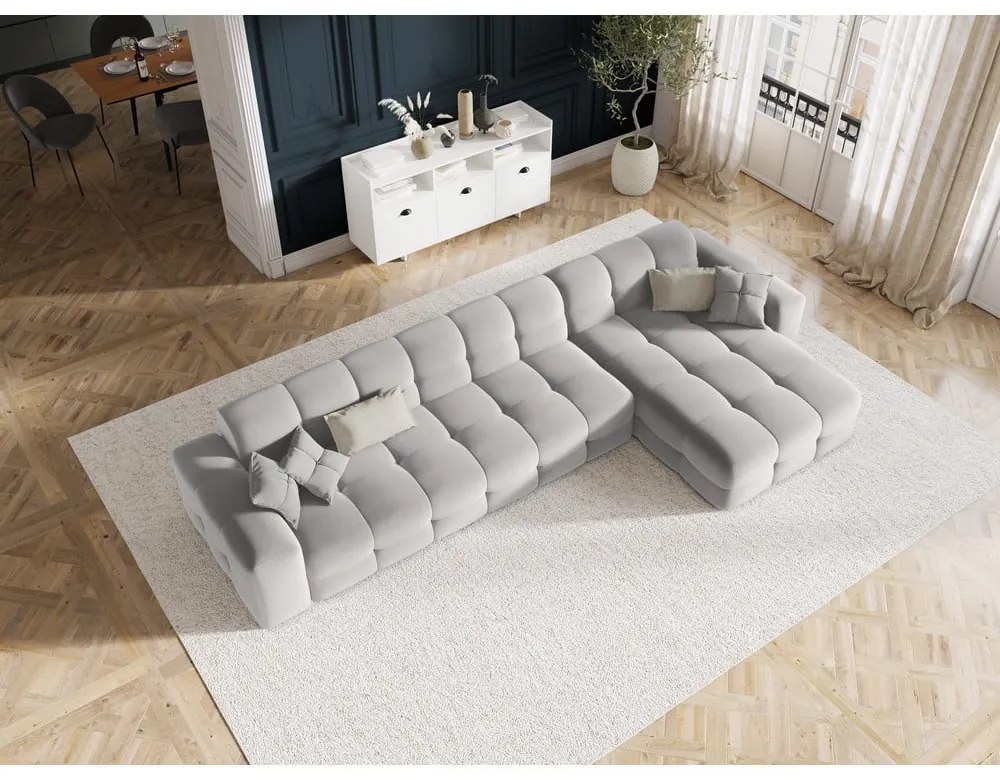 Világosszürke bársony sarokkanapé (jobb oldali) Kendal – Micadoni Home