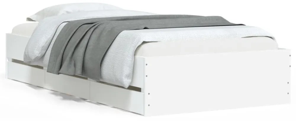 fehér szerelt fa ágykeret fiókokkal 75x190 cm