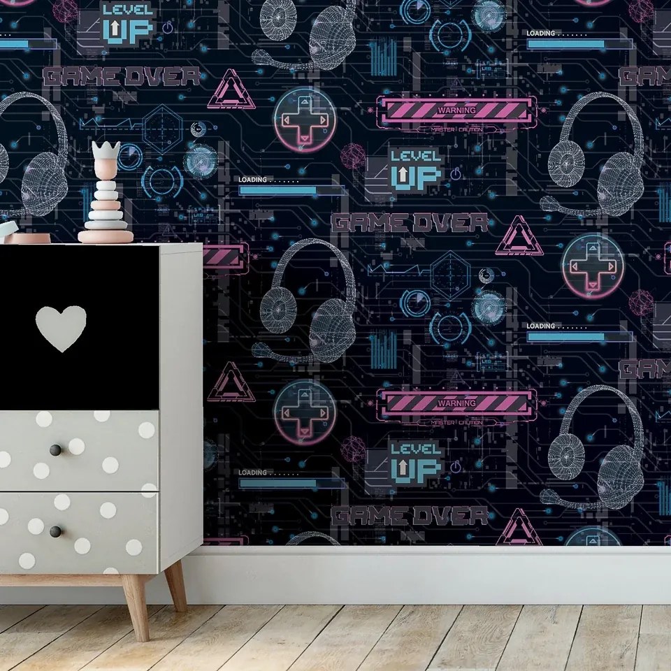 Arthouse Signature 2 Gamer fekete-neon videójátékos papír tapéta – 923803