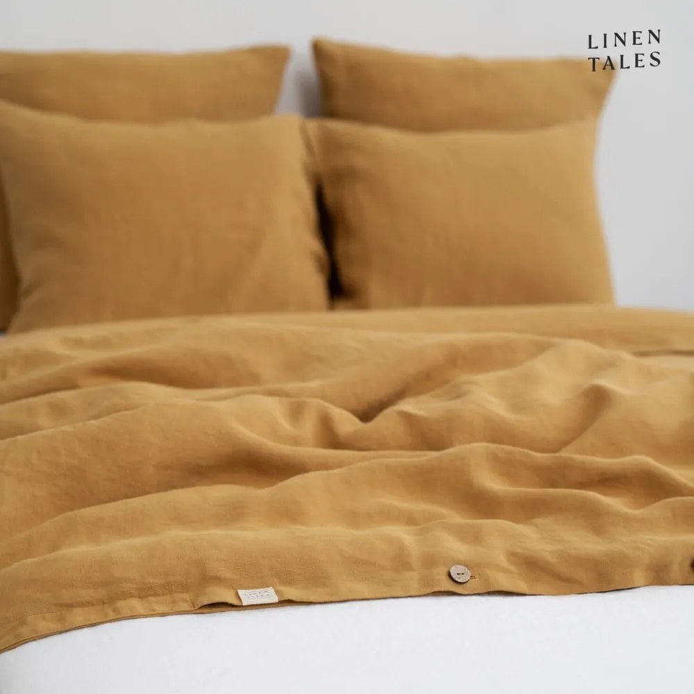 Mustársárga kétszemélyes kenderrost ágyneműhuzat 200x220 cm – Linen Tales
